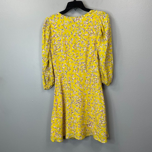 Nicholas Danni‎ Floral Dress Womens 2 Yellow Deep V-Neck Puff 3/4 Sleeve Lined - Picture 6 of 14